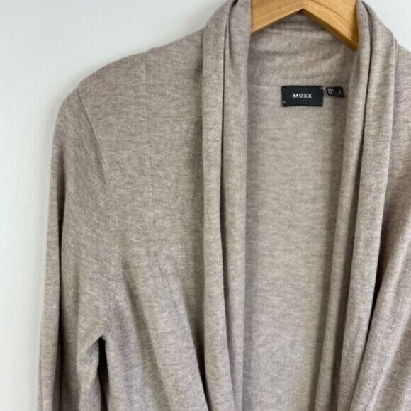 Mexx Women's Size Large Beige Tie Belted Open Front Cardigan Sweater Knit Boho - Picture 10 of 12